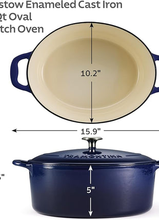 Tramontina Bestow Enameled Cast Iron Oval Dutch Oven Pot with Lid, Large 7-quart, Blue