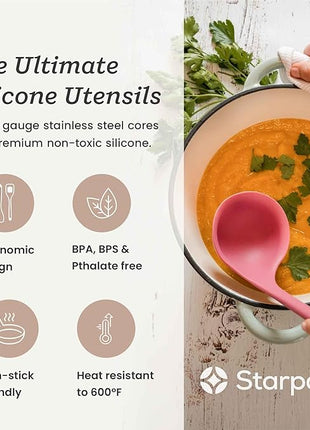 Starpack 'Like a Boss' XL Premium Silicone Cooking Utensils Set (6 Pcs) 13" - Heat Resistant Kitchen Utensils 600°F - Non-Stick Silicone Utensil Set - Large Kitchen Utensils Set for Cooking & Serving