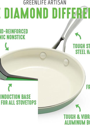 GreenLife Artisan Healthy Ceramic Nonstick, 5QT Saute Pan Jumbo Cooker with Helper Handle and Lid, Stainless Steel Handle, Induction, PFAS-Free, Dishwasher Safe, Oven Safe, Turquoise