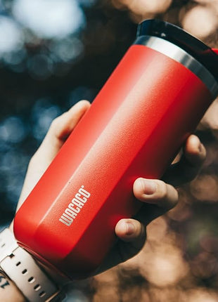 WACACO Octaroma Grande Vacuum Insulated Coffee Mug, 15 fl oz (435ml), Double-wall Stainless Steel Travel Tumbler With Drinking Lid, Carmine Red