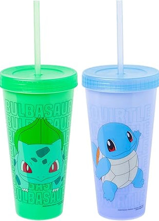 Silver Buffalo Pokémon Boxed 4 pack Color Change Plastic Tumbler Featuring Pikachu, Charmander, Bulbasaur, and Squirtle, 24 Ounces