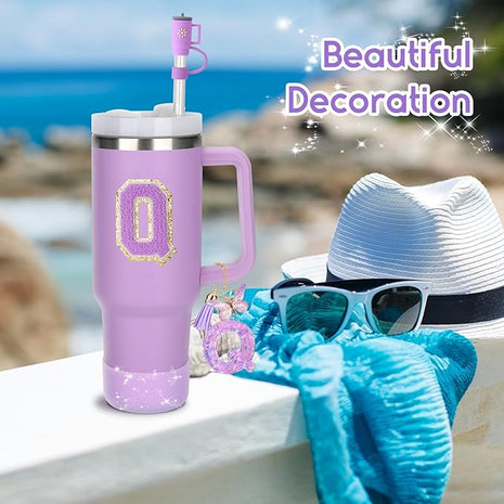 Mity rain 6PCS Cup Accessories Set for Stanley Cup 30oz 40oz tumbler with handle, Including Silicone Straw Topper Cover Cap and Boot, Spill Proof Stopper, Handle Charm, Initials Sticker (Letter Q)