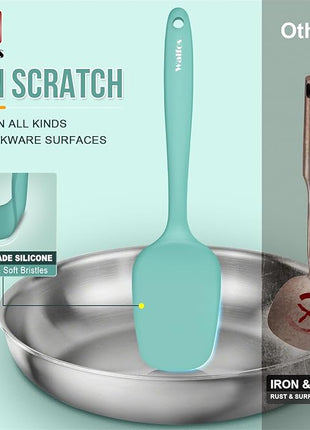 Walfos Silicone Spatula - 600°F High Heat Resistant Kitchen Spoon Spatulas（set of 5), Strong Steel Core and One-Pieces Design, For Cooking Mixing & Baking - BPA Free and Dishwasher Safe (Teal/Aqua)