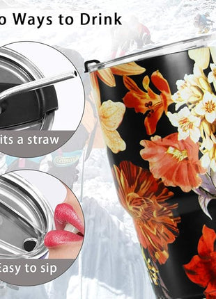 SYACOT 30oz Tumbler Double Wall Stainless Steel Vacuum Insulated Travel Mug with Splash-Proof Lid Metal Straw and Brush