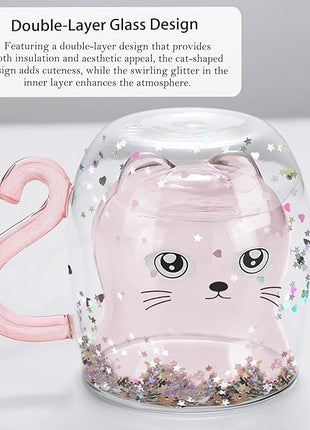 Gifts for Women Cat Gifts Double Walled Glass Coffee Latte Cup Cute Stuff Cat Mug Gifts for Her Christmas Stocking Fillers,Birthday,Valentines,Halloween Presents for Women,Kid,Mum,Teacher