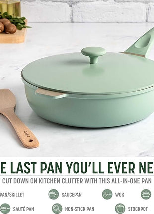 Goodful All-in-One Pan, Multilayer Nonstick, High-Performance Cast Construction, Multipurpose Design Replaces Multiple Pots and Pans, Dishwasher Safe Cookware, 11-Inch, 4.4-Quart Capacity, Sage Green