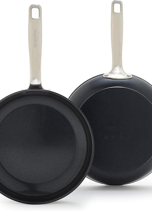 GreenPan Chatham Prime Midnight 8" and 10" Frying Pan Set, Hard Anodized Ceramic Nonstick, PFAS-Free, Dishwasher Safe, Oven Safe, Healthy Cooking Skillet for Eggs and Omelets, Black