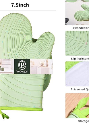 4 Pieces Oven Mitts and Pot Holders of Macaron Color Thickened Non-Slip Silicone Kitchen Gloves, Heat Resistant up to 500F, Essential for Kitchen Baking(makal-lv)
