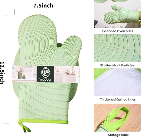 4 Pieces Oven Mitts and Pot Holders of Macaron Color Thickened Non-Slip Silicone Kitchen Gloves, Heat Resistant up to 500F, Essential for Kitchen Baking(makal-lv)
