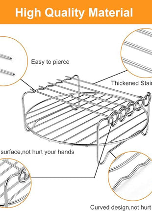 Air Fryer Rack for Air Fryer Oven, Set of 2 Multi-purpose Accessories Metal Double Layer Wire Rack with Skewer for Ninja Power XL Cosori Instant Pot Gourmia Chefman, Dishwasher Safe