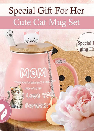 Christmas Gifts for Mom Stocking Stuffers for Mum Cute Ceramic Coffee Mug with Lid Fish Infuser Tea Cup Pink Stuff Best Mom Mama Gifts Mother Day Present Thank you Birthday Gifts from Daughter Son