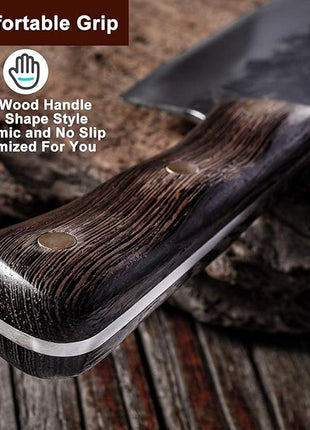DRAGON RIOT Hand Forged Butcher Knife Cleaver 7.5 Inch High Carbon Steel Meat and Vegetable Cleaver Knife Full Tang Sharp Chef Knife for Kitchen Camping and BBQ