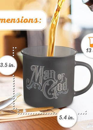 Christian Art Gifts Charcoal Gray Camp-Style Ceramic Coffee Mug – 13 oz. Lead and Cadmium-Free Non-Toxic Inspirational Scripture Coffee and Tea Mug for Men with Bible Verse: Man of God –1 Timothy 6:11