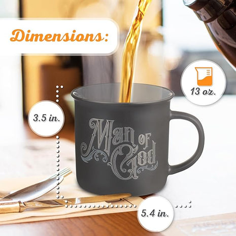 Christian Art Gifts Charcoal Gray Camp-Style Ceramic Coffee Mug – 13 oz. Lead and Cadmium-Free Non-Toxic Inspirational Scripture Coffee and Tea Mug for Men with Bible Verse: Man of God –1 Timothy 6:11
