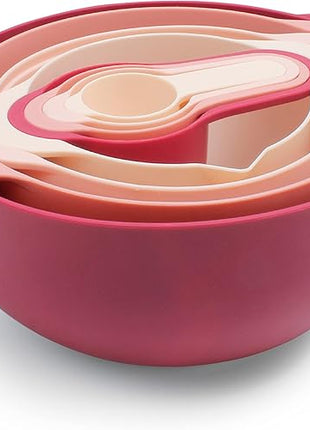 COOK WITH COLOR Nesting Bowls with Measuring Cups Colander and Sifter Set - Includes Mixing Bowls, Colander, Sifter and Measuring Cups, Rose, 8 Pc Bowl
