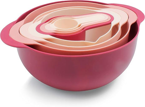 COOK WITH COLOR Nesting Bowls with Measuring Cups Colander and Sifter Set - Includes Mixing Bowls, Colander, Sifter and Measuring Cups, Rose, 8 Pc Bowl