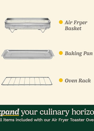 Cuisinart Compact Air Fryer Toaster Oven, Stainless Steel Fryer with 6-in-1 Functions, Adjustable Temperature, Includes Oven Rack, Baking Pan and Air Fry Basket, TOA-26