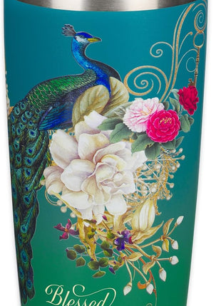 Christian Art Gifts Stainless Steel Double Wall Vacuum Insulated Tumbler 18 oz Peacock Teal Travel Mug with Retractable Lid Inspirational Bible Verse for Women - Blessed Faith -Jeremiah 17:7