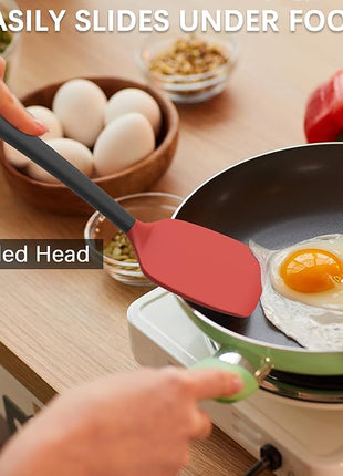 Coukre 3 Pack Silicone Spatula Set, High Heat Resistant, BPA-Free, Fish Spatula, Solid & Slotted Turner for Non-Stick Pans, Flipping Eggs, Pancakes, Fish, Burgers (3, RedBlack)