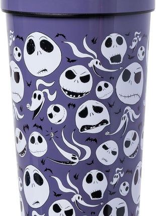 Silver Buffalo Disney Tim Burton's Nightmare Before Christmas Featuring Jack Skellington, Zero, and Bats Stainless Steel Tumbler with Straw and Cover Cap to Prevent From Spilling, 24 Ounces