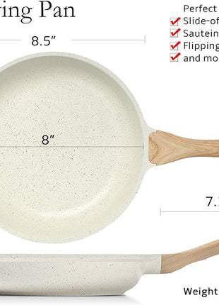 ESLITE LIFE Nonstick Ceramic Frying Pan Skillet, Non-Toxic Egg Omelette Kitchen Cooking Pans Compatible with All Stovetops (Gas, Electric & Induction), PTFE & PFOA Free (White, 8'')