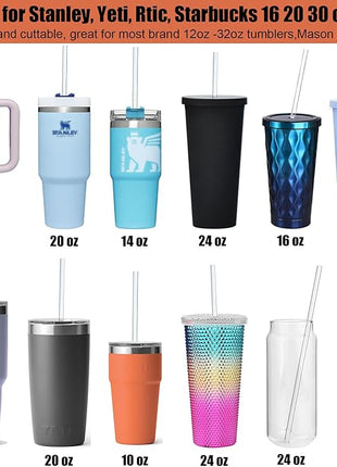 ALINK 12-Pack Reusable Hard Plastic Clear Straws, 10.5 inch Long Tumbler Straws for 16 OZ 20 OZ 30 OZ Stanley, YETI, Starbucks Tumblers with Cleaning Brush