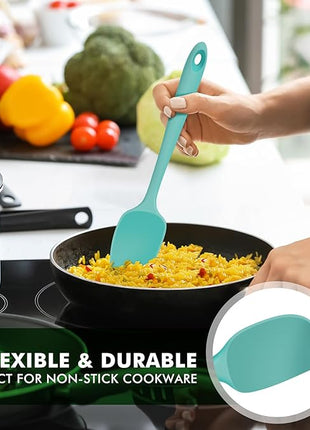 HOTEC 600°F Heat Resistant Silicone Rubber Spatula Set for Baking, Cooking, and Mixing Non Stick Dishwasher Safe BPA-Free Aqua Sky set of 4