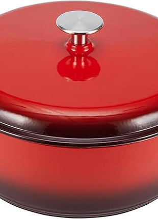 Amazon Basics Cast Iron Dutch Oven Pot with Lid, Enameled, Round, Dual Handles, Heavy-Duty, Medium, 6-Quart, Red
