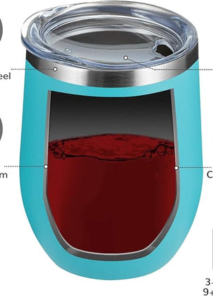 MEWAY 12oz Wine Tumbler 16 Pack Bulk Gifts for Women,Double Wall Vacuum Stainless Steel Travel Mug with Lid,Insulated Stemless Wine Cup Glass for Coffee,Cocktails(Turquoise,Set of 16)