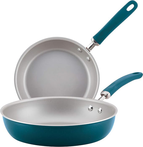 Rachael Ray Create Delicious Nonstick Frying Pan Set / Fry Pan Set / Skillet Set - 9.5 Inch and 11.75 Inch, Blue