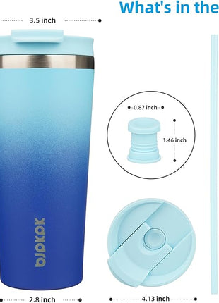 BJPKPK 22oz Insulated Tumbler With lid And Straw Stainless Steel Tumblers Travel Coffee Mug Reusable Thermal Cup,Sky