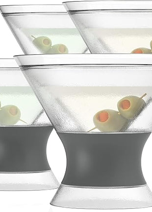 Host Freeze Insulated Martini Glasses Set of 4, Plastic Freezer Gel Chiller Double Wall Stemless Coupe and Cocktail Glass, 9 oz, Grey