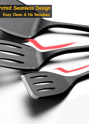 Silicone Spatula Set, 600°F Heat Resistant Silicone Spatula Turner Flipper for Cooking, Non Stick and Non Scratch Kitchen Utensils for Eggs & Fish, 2 Pack, Black