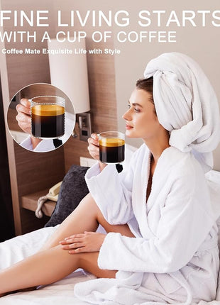 LUXU Glass Coffee Mugs Set of 4,14 oz Clear Coffee Cups,Hand Blown&Seamless Design,Heat Resistant and Explosion-Proof,Lightweight Tea Mugs with Anti Scald Handle Ideal for Home,Cafe