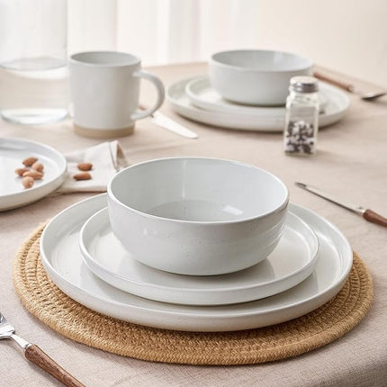 Famiware Milkyway Stoneware Dinnerware Sets with Mugs, Service for 6 (24 Pieces), Plates and Bowls Sets -Scratch Resistant, Microwave and Dishwasher Safe Dishes Set, White
