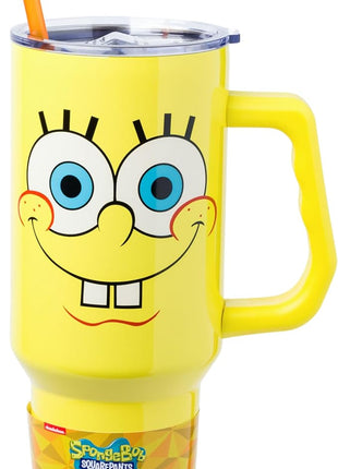 Silver Buffalo SpongeBob SquarePants Stainless Steel Tumbler with Handle, Fits in Standard Cup Holder, 40 Ounces (Pack of 12)
