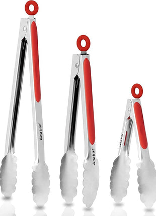 Anaeat Premium Sturdy Barbecue Tongs for Kitchen Grill & BBQ - 7,9,12 Inch Non-Slip Stainless Steel Locking Tongs Heat Resistant for Grilling, Cooking, Turning and Barbecue