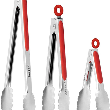 Anaeat Premium Sturdy Barbecue Tongs for Kitchen Grill & BBQ - 7,9,12 Inch Non-Slip Stainless Steel Locking Tongs Heat Resistant for Grilling, Cooking, Turning and Barbecue