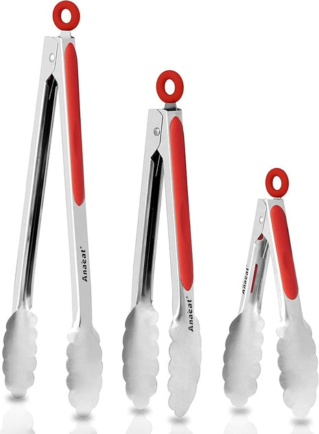 Anaeat Premium Sturdy Barbecue Tongs for Kitchen Grill & BBQ - 7,9,12 Inch Non-Slip Stainless Steel Locking Tongs Heat Resistant for Grilling, Cooking, Turning and Barbecue