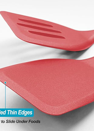 Silicone Spatula Turner Set, High Heat Resistant Spatulas with Seamless One Piece Design, Nonstick Rubber Flippers Utensils for Baking & Cooking,BPA-Free, Red, 11 IN