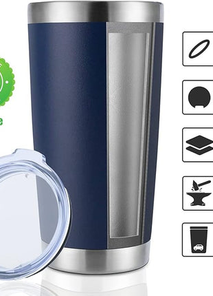 DOMICARE 20oz Stainless Steel Tumbler Bulk with Lid, Double Wall Vacuum Insulated Travel Mug, Powder Coated Coffee Cup (Powder Navy, 8)