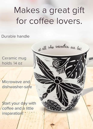 Karma Gifts 16 oz Black and White Boho Mug Dragonfly - Cute Coffee and Tea Mug - Ceramic Coffee Mugs for Women and Men