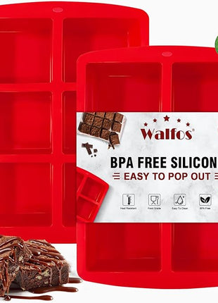 Walfos Mini Silicone Brownie Pan - 2 Piece 6-Cavity Non-stick Square Baking Pan, Perfect for Mini Brownies, Cornbread, Muffin and Cakes, BPA Free and Dishwasher Safe