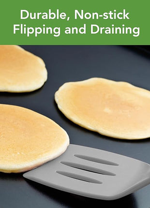 Tovolo Slotted Silicone Spatula Turner Slotted Stainless Steel Handle 10" Pink Sorbet Heat Resistant Non Toxic BPA Free Kitchen Utensil, Silicone Egg Pancake Flipper Metal Handle Turner for Cooking