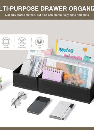 DIMJ Drawer Organizers - Set of 4 Foldable Closet Dividers for Baby Clothes, Socks, Belt, Tie (Black)