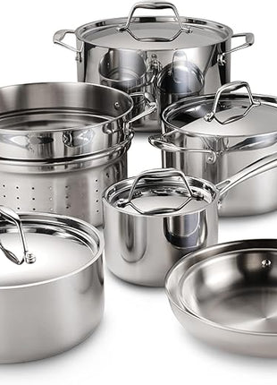 Tramontina Signature Tri-Ply Clad Stainless Steel 11-Piece Cookware Set with Lids, Pots and Pans Kitchen Set, Induction-Ready, Dishwasher-Safe, NSF-Certified
