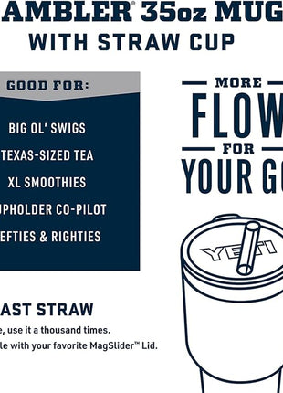 YETI Rambler 35 oz Tumbler with Handle and Straw Lid, Travel Mug Water Tumbler, Vacuum Insulated Cup with Handle, Stainless Steel, Big Wave Blue