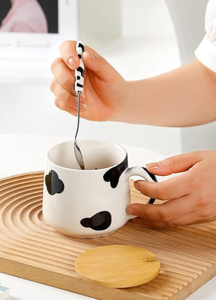 BigNoseDeer Cute Ceramic Cow Mug with 3D Cow Inside,Cow Print Coffee Mug,Cute Mugs with Lid Spoon,Cute Stuff Cool stuff Birthday Gifts Anime Gifts for Women Girlfrend Kids13oz