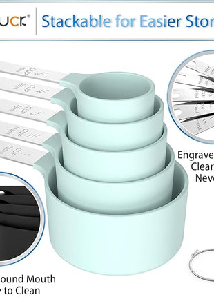 TILUCK Measuring Cups & Spoons Set, Stackable Cups and Spoons, Nesting Measure Cups with Stainless Steel Handle, Kitchen Gadgets for Cooking & Baking (Green)