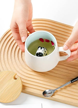 BigNoseDeer Zebra Mug Cute Mugs with 3D Zebra Inside Ceramic Coffee Mug Tea Cup with Spoon and Lid Cool Stuff Birthday Mother's Day Cute Gifts for Women Kids 12oz（Zebra）